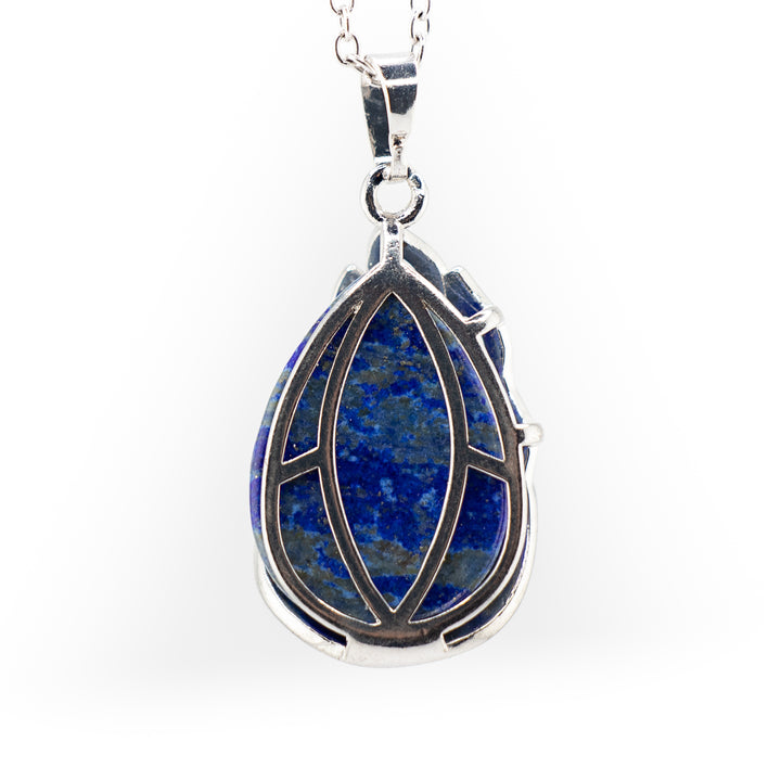 Handcrafted Natural Lapis Lazuli Teardrop Pendant - Peacock Feather Gemstone Necklace