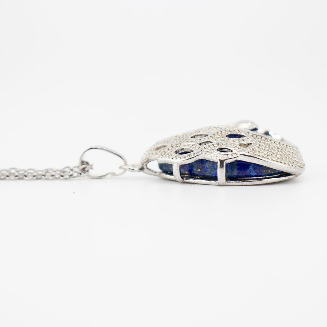 Handcrafted Natural Lapis Lazuli Teardrop Pendant - Peacock Feather Gemstone Necklace