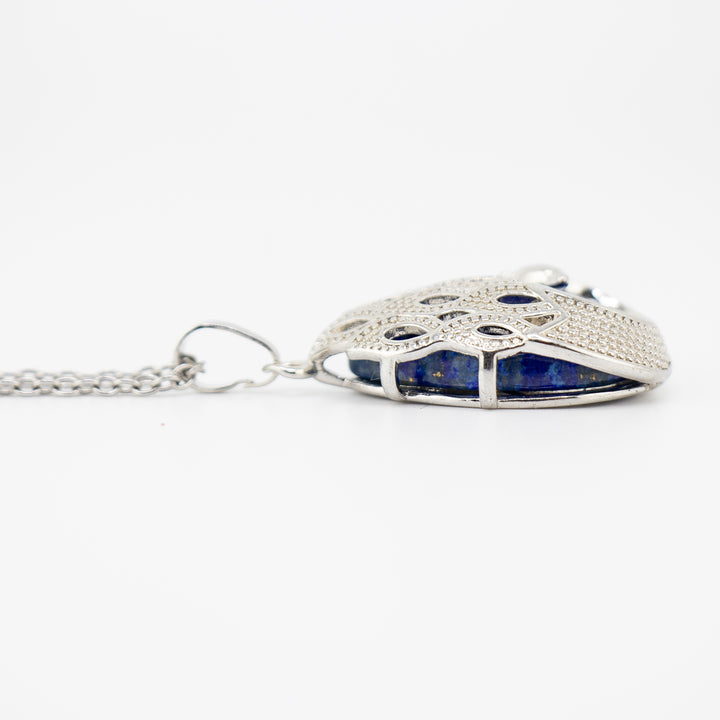 Handcrafted Natural Lapis Lazuli Teardrop Pendant - Peacock Feather Gemstone Necklace