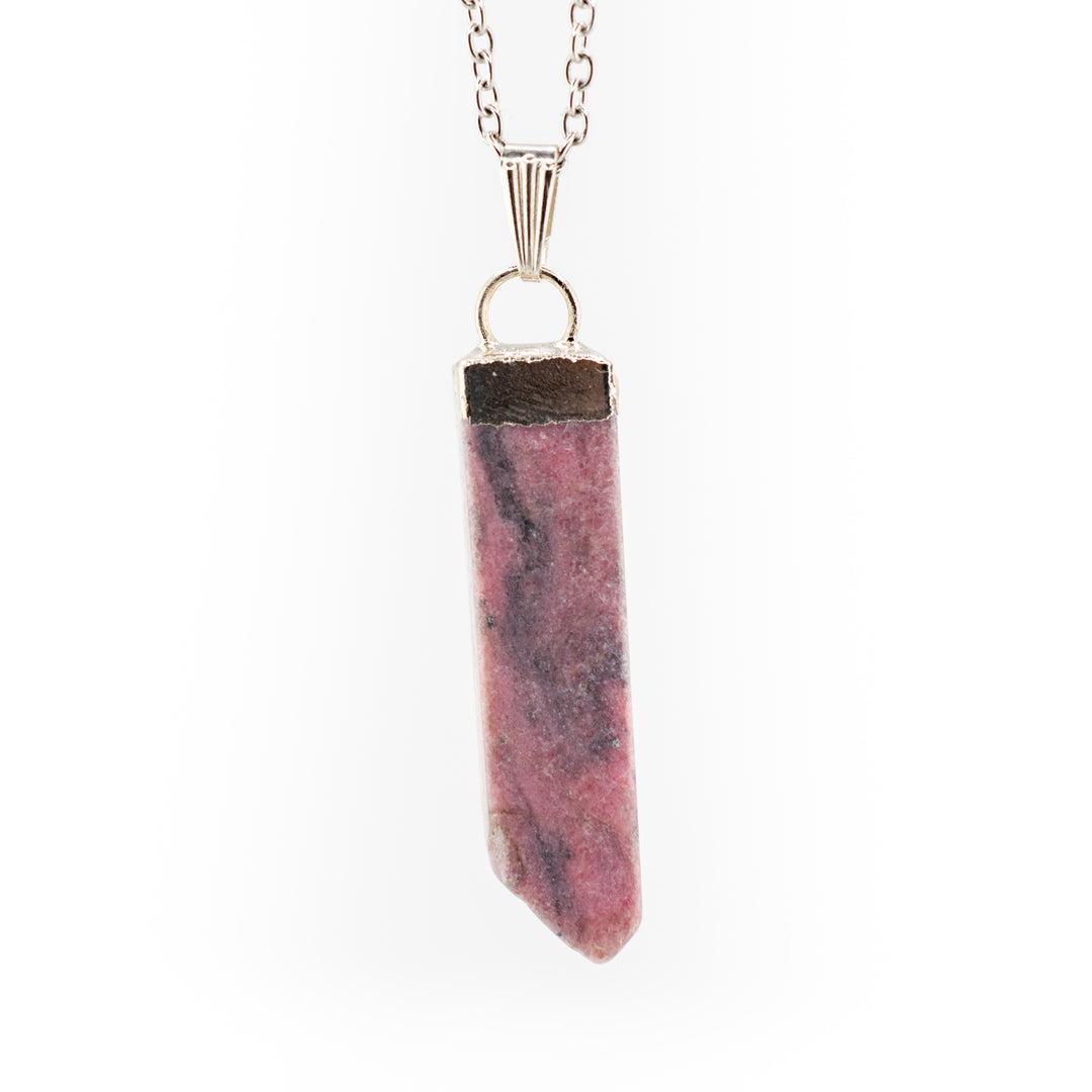 Rhodonite Slab Stick Pendant Necklace - Handcrafted Crystal Jewelry