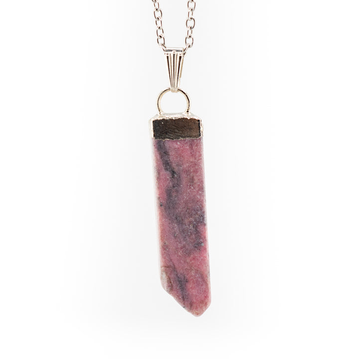 Rhodonite Slab Stick Pendant Necklace - Handcrafted Crystal Jewelry