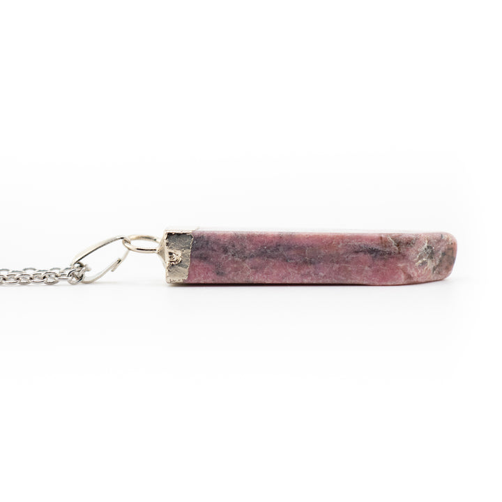 Rhodonite Slab Stick Pendant Necklace - Handcrafted Crystal Jewelry