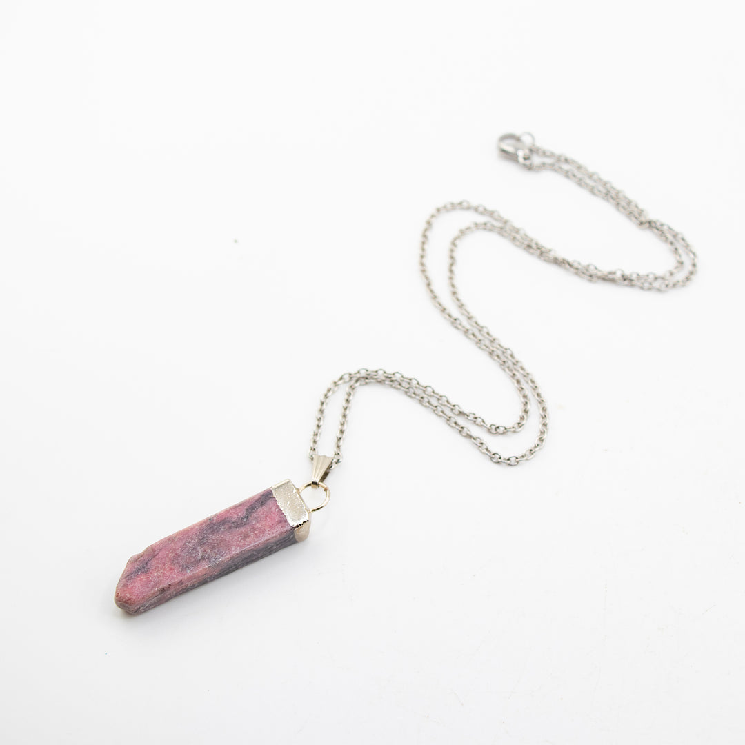 Rhodonite Slab Stick Pendant Necklace - Handcrafted Crystal Jewelry