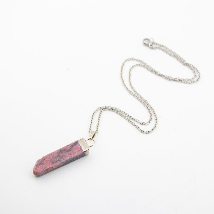 Rhodonite Slab Stick Pendant Necklace - Handcrafted Crystal Jewelry
