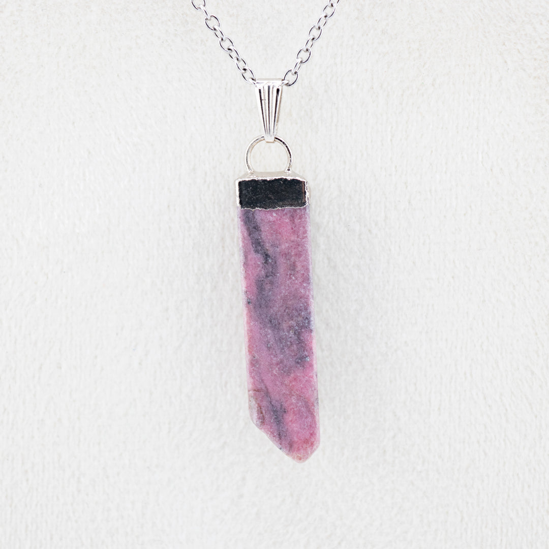 Rhodonite Slab Stick Pendant Necklace - Handcrafted Crystal Jewelry