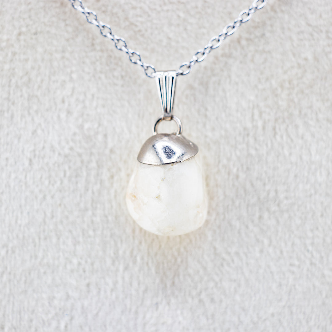 Milky Quartz Gemstone Pendant Necklace - Handcrafted Crystal Jewelry