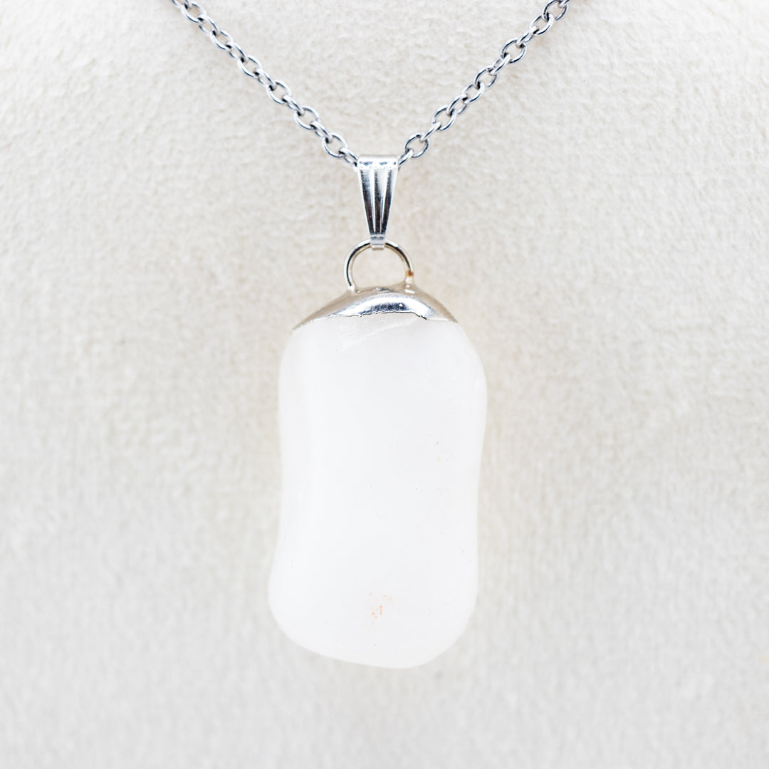 Handcrafted Natural Milky Quartz Gemstone Pendant Necklace