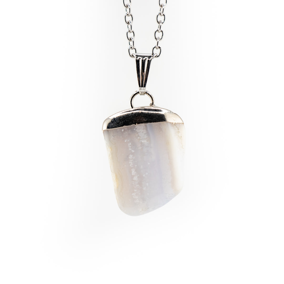 Blue Chalcedony Gemstone Pendant Necklace - Handcrafted Crystal Jewelry