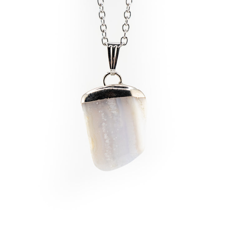 Blue Chalcedony Gemstone Pendant Necklace - Handcrafted Crystal Jewelry