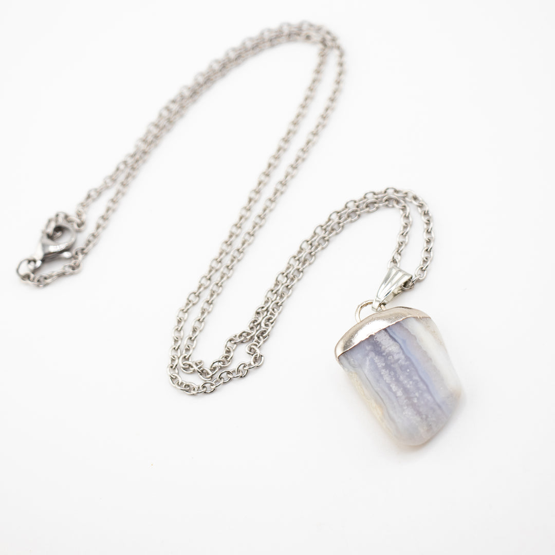 Blue Chalcedony Gemstone Pendant Necklace - Handcrafted Crystal Jewelry