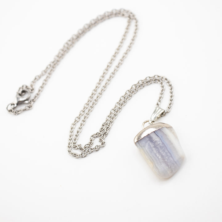 Blue Chalcedony Gemstone Pendant Necklace - Handcrafted Crystal Jewelry