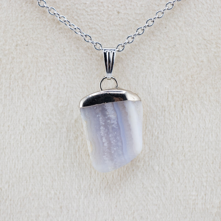 Blue Chalcedony Gemstone Pendant Necklace - Handcrafted Crystal Jewelry
