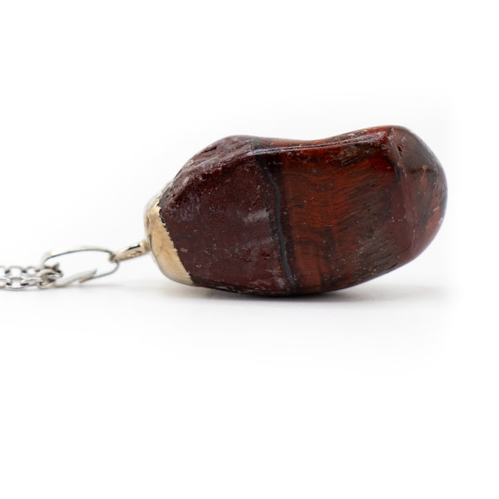 Collier avec pendentif en pierre précieuse œil de tigre rouge naturel fabriqué à la main