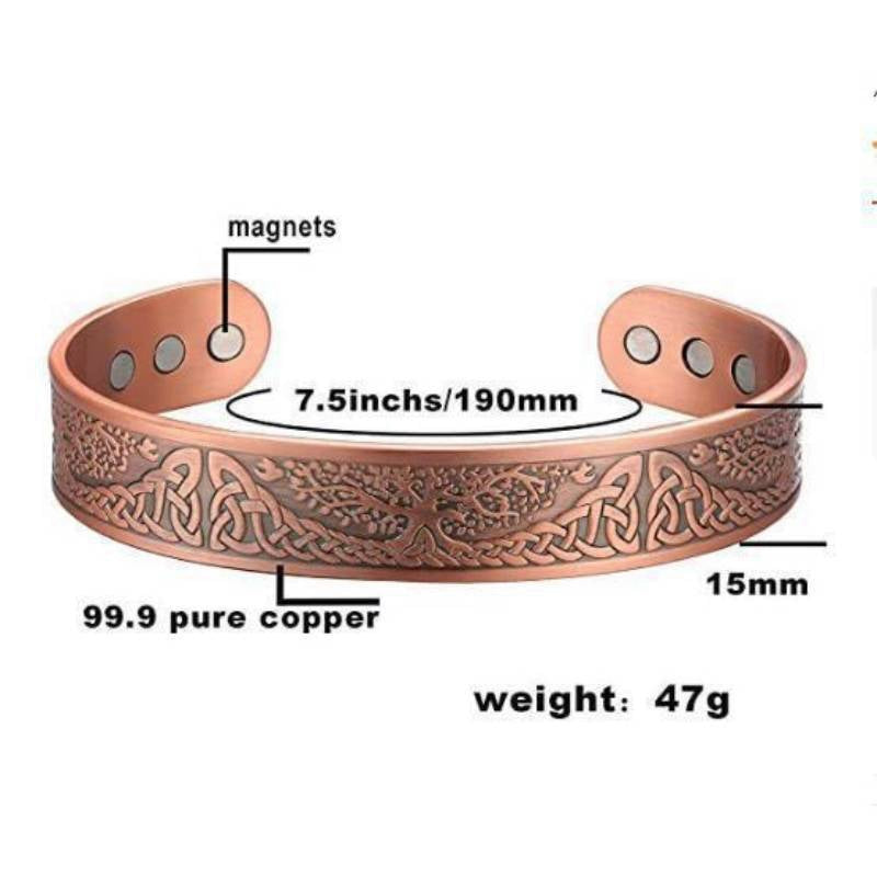 Tree of Life Copper Bracelet – Magnetic Healing Cuff in Silver or Rose Copper