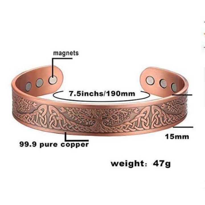 Tree of Life Copper Bracelet – Magnetic Healing Cuff in Silver or Rose Copper