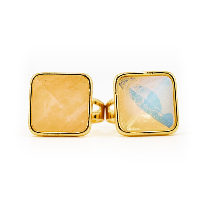 Anillo de cuarzo rosa y opalita para mujer y hombre - Regalo de joyería con piedras preciosas