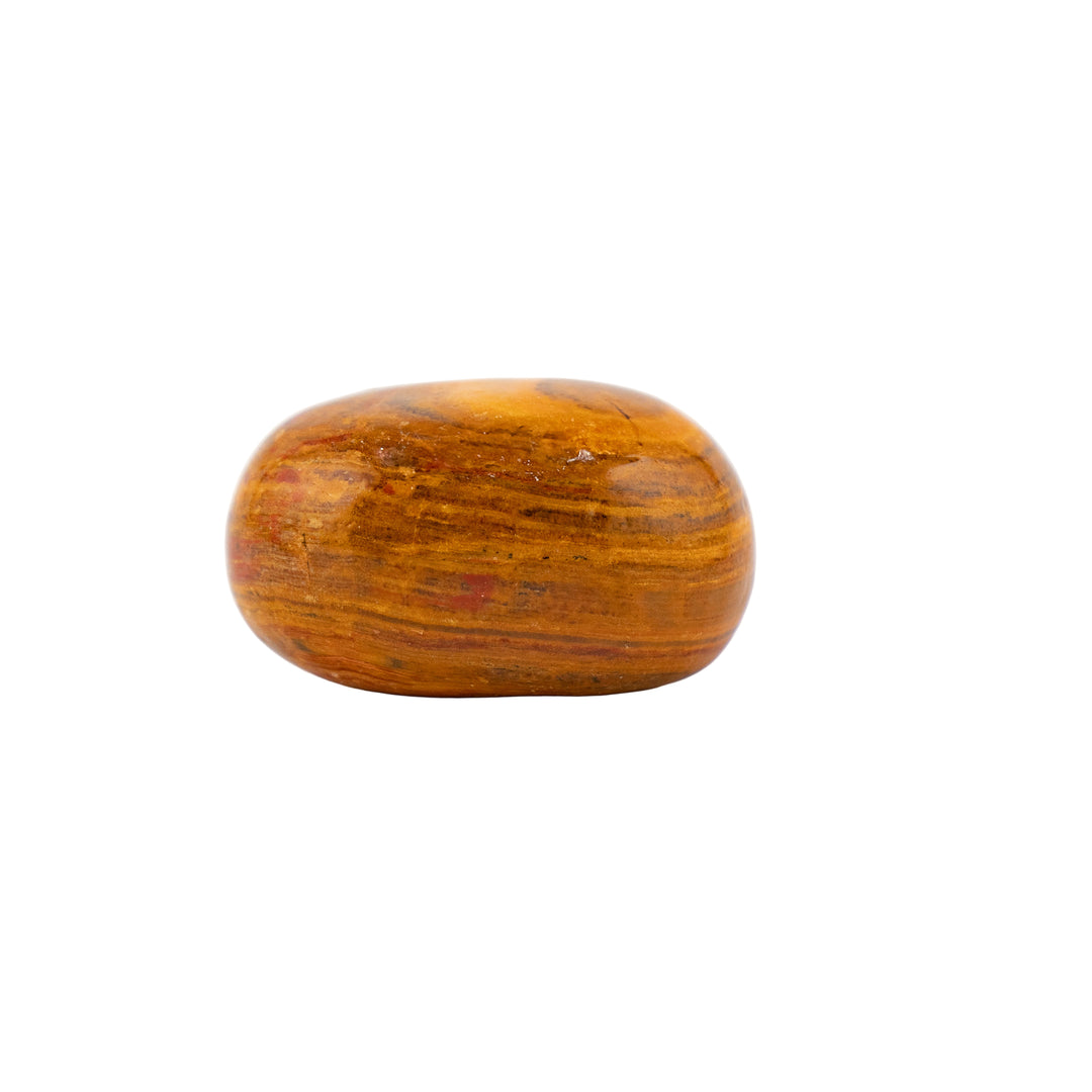 Piedra pulida de ónix con bandas verdes naturales: cristal pulido para una energía positiva y una decoración elegante.
