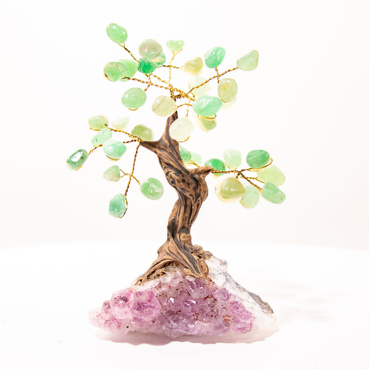 Green Aventurine Crystal Tree with Amethyst Base – 5”