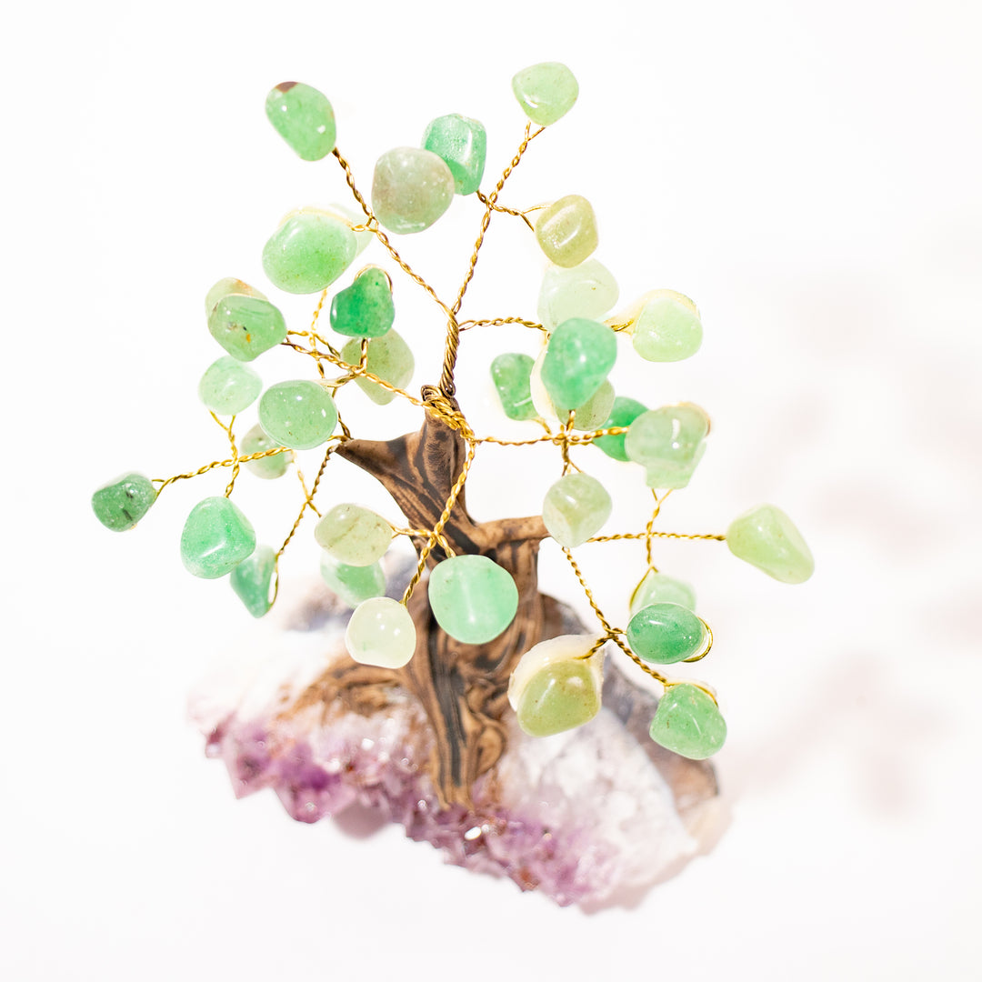 Green Aventurine Crystal Tree with Amethyst Base – 5”