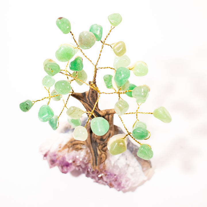 Green Aventurine Crystal Tree with Amethyst Base – 5”