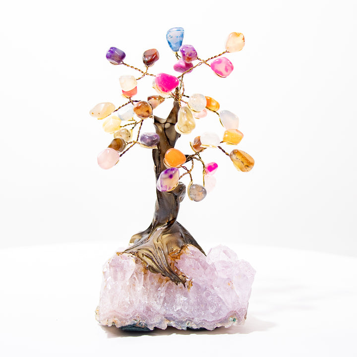Arbre en agate avec base en améthyste – 5 pouces