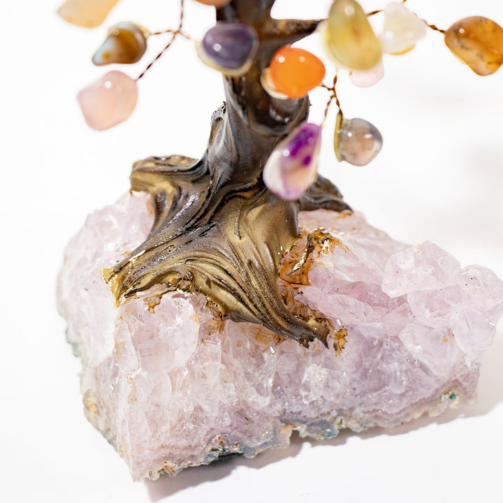 Arbre en agate avec base en améthyste – 5 pouces