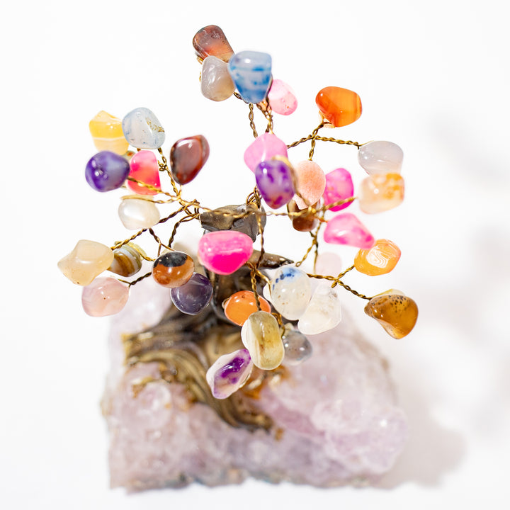 Arbre en agate avec base en améthyste – 5 pouces