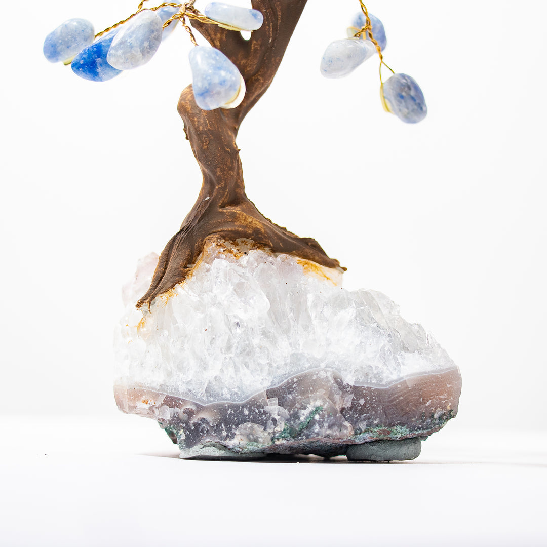 Arbre en cristal d'aventurine bleue avec base en améthyste – 5 pouces