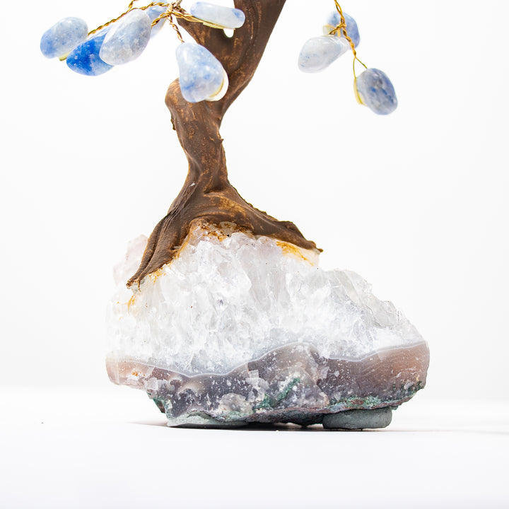Arbre en cristal d'aventurine bleue avec base en améthyste – 5 pouces