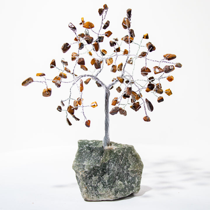 Árbol de piedras preciosas sobre base de piedra verde: decoración de cristal hecha a mano de 15 a 18 cm