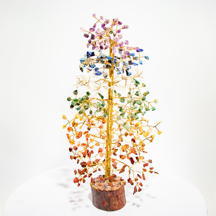 7 Chakra Crystal Tree with Natural Wood Base – Healing & Positive Energy Decor