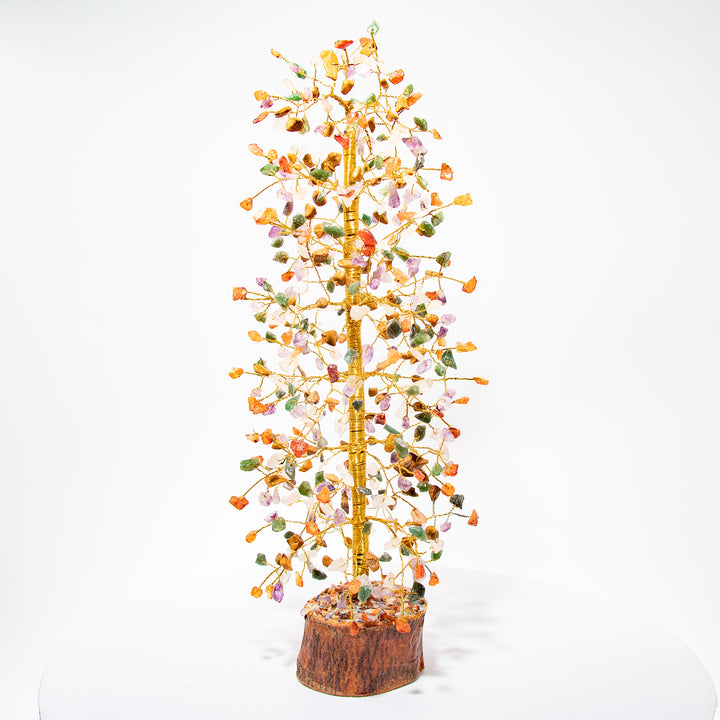 Árbol de piedras preciosas mixtas de 15" sobre base de madera