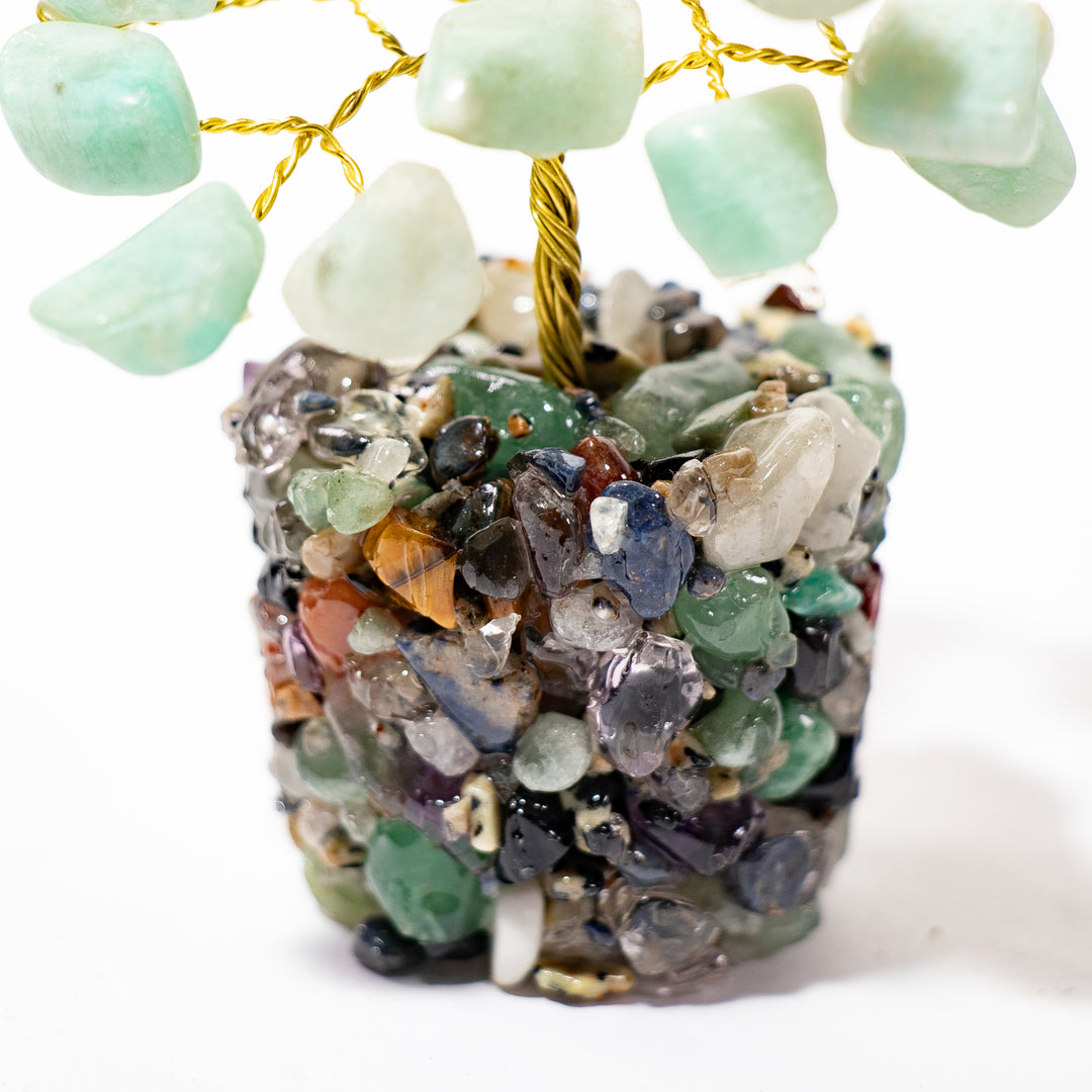 Arbre en pierres précieuses d'amazonite avec base en pierre naturelle – 3 à 4 pouces