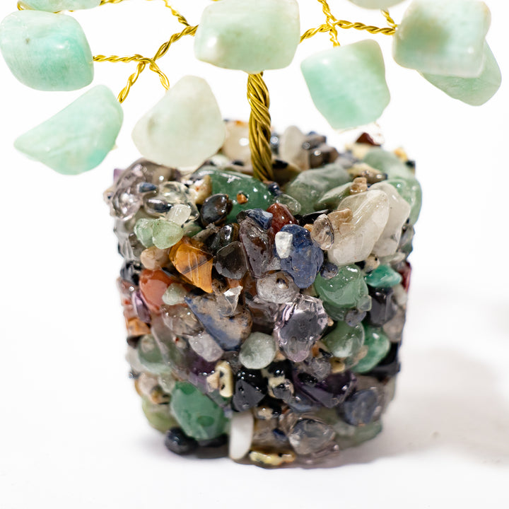 Arbre en pierres précieuses d'amazonite avec base en pierre naturelle – 3 à 4 pouces
