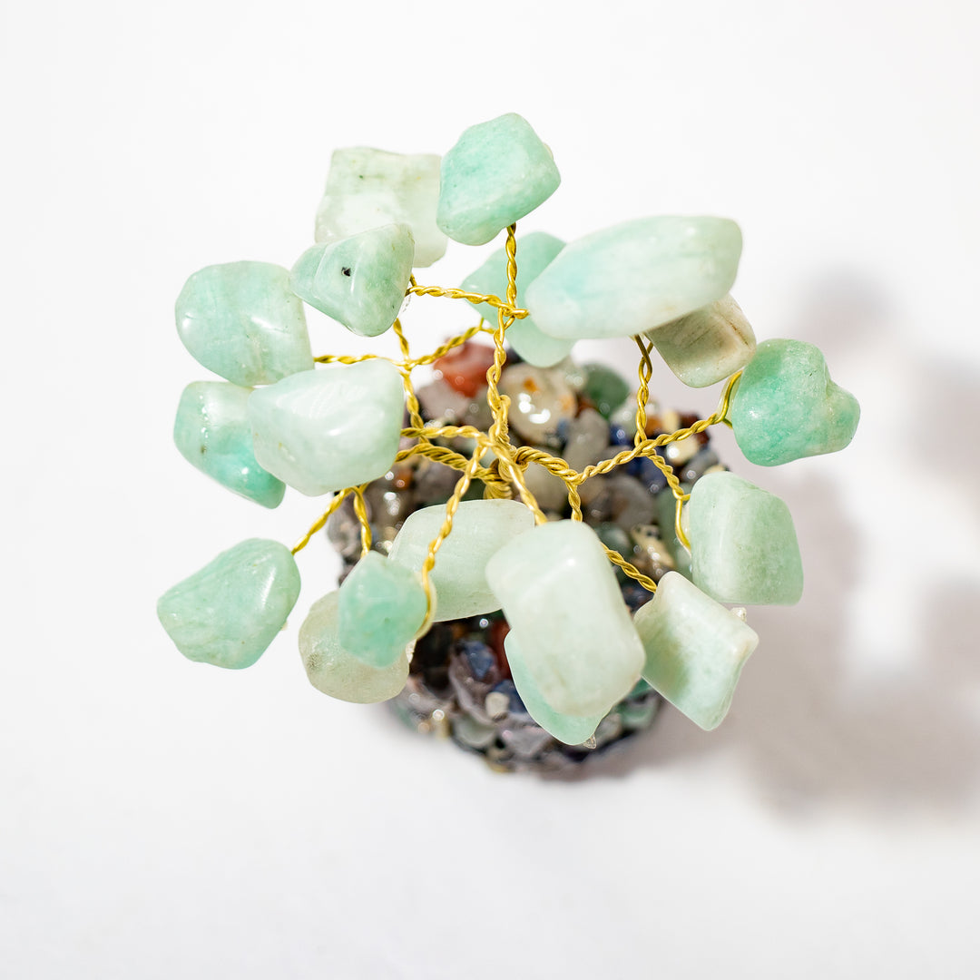 Arbre en pierres précieuses d'amazonite avec base en pierre naturelle – 3 à 4 pouces