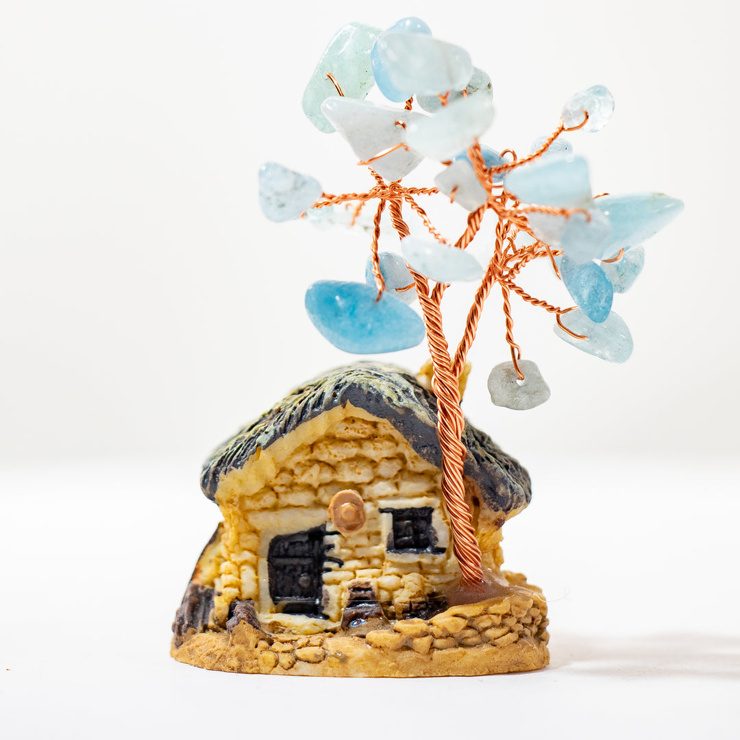 Árbol de piedras preciosas en miniatura de aguamarina (5 a 7,5 cm)