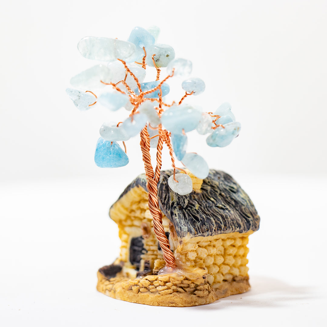 Árbol de piedras preciosas en miniatura de aguamarina (5 a 7,5 cm)