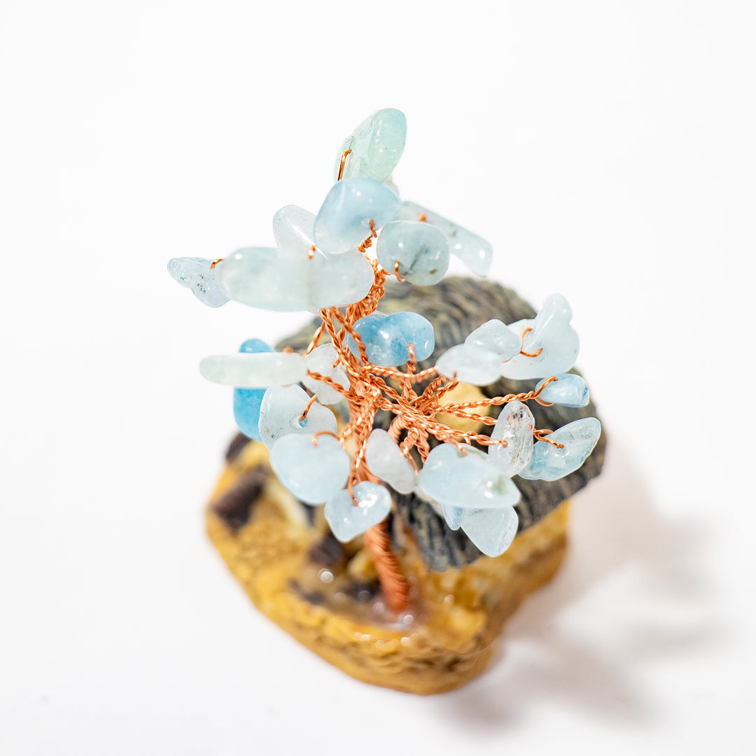 Árbol de piedras preciosas en miniatura de aguamarina (5 a 7,5 cm)