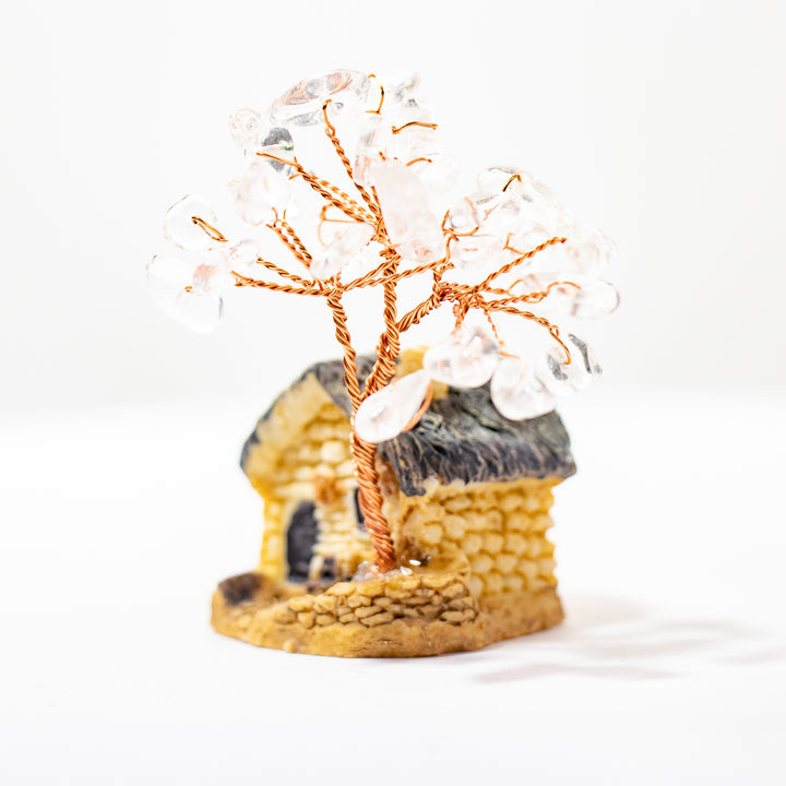 Árbol de piedras preciosas en miniatura de cuarzo transparente (5 a 7,5 cm)