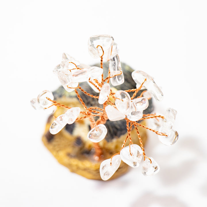 Árbol de piedras preciosas en miniatura de cuarzo transparente (5 a 7,5 cm)