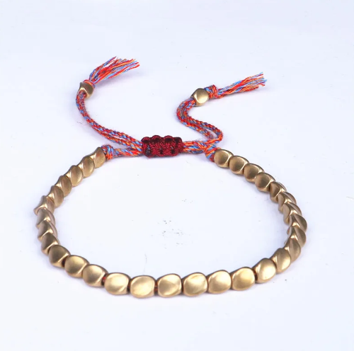Adjustable Copper Bracelet with Colored String — Red, Blue, Black & Multicolor Options