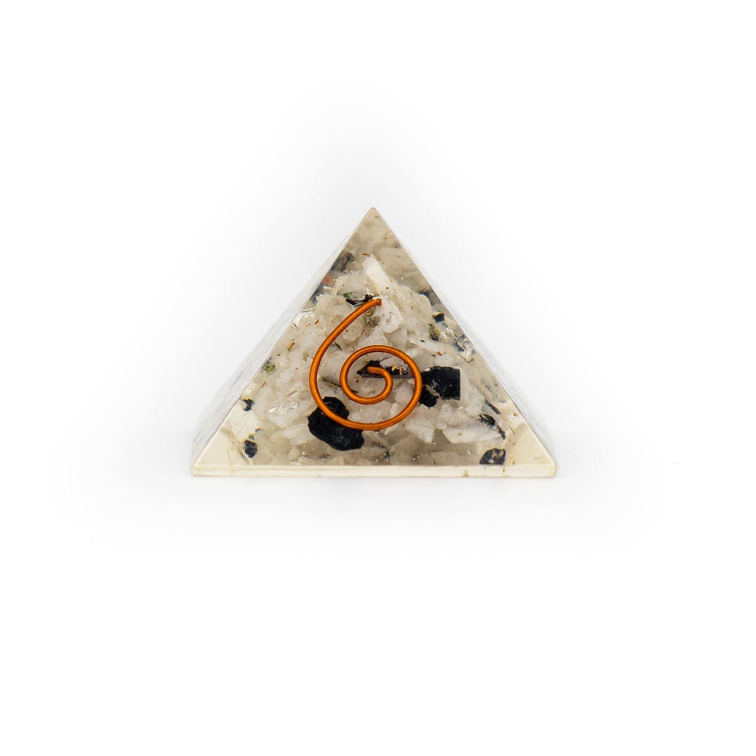 Mini Orgonite Pyramid with Clear Quartz & Black Tourmaline – Pocket-Sized Energy Cleanser & EMF Shield