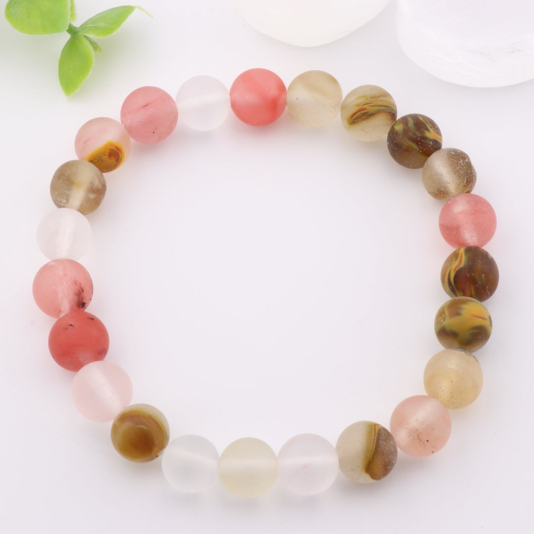Pulsera de piel de tigre natural esmerilada - Sin metal, 8 mm - Joyería de cristal Confidence