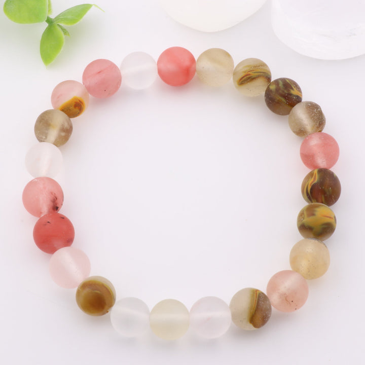 Pulsera de piel de tigre natural esmerilada - Sin metal, 8 mm - Joyería de cristal Confidence