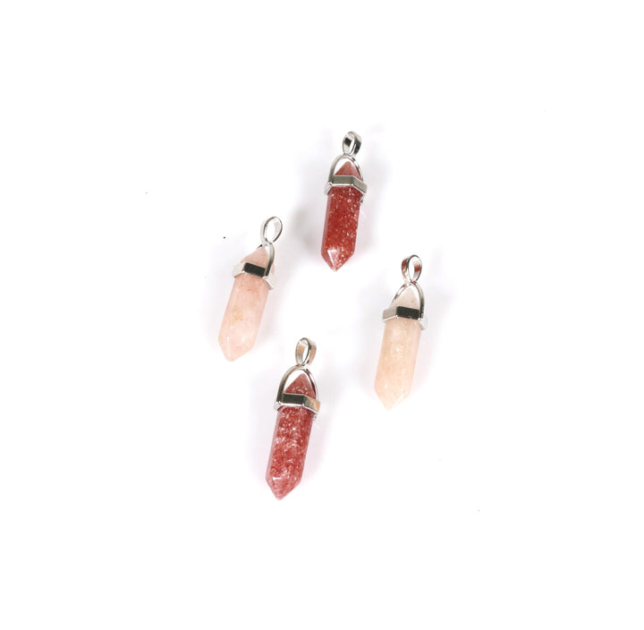 Collier pendentif en pointe de quartz fraise naturel fabriqué à la main
