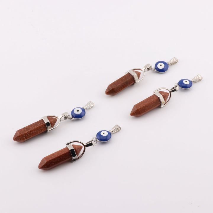 Red Gold Stone Point Pendant Necklace with Evil Eye Charm - Handcrafted Crystal Jewelry