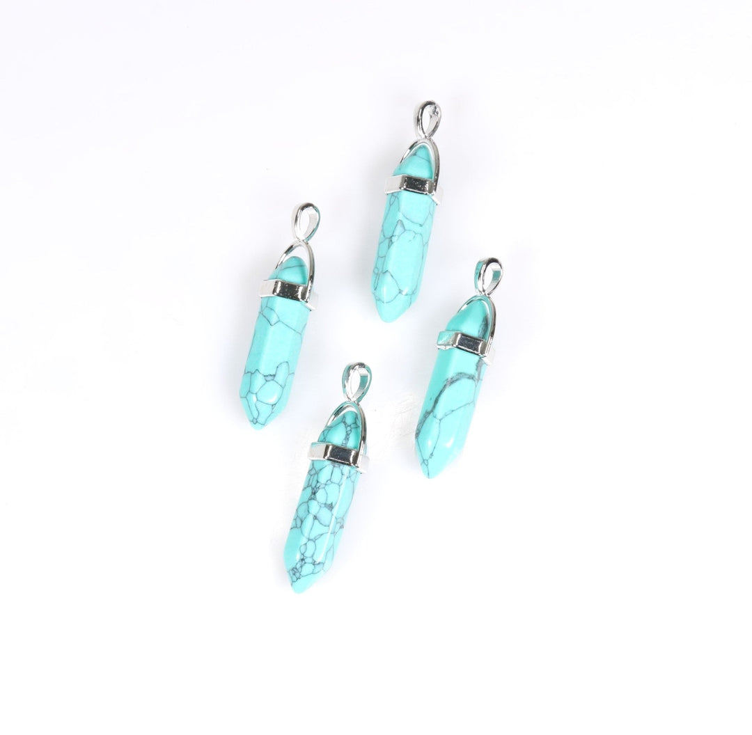 Synthetic Turquoise Point Pendant Necklace - Handcrafted Crystal Jewelry