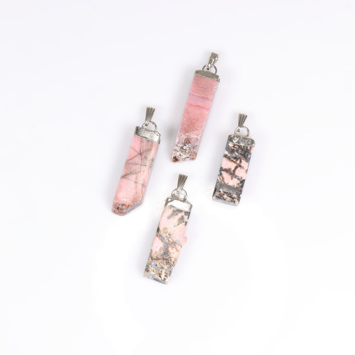 Rhodonite Slab Stick Pendant Necklace - Handcrafted Crystal Jewelry