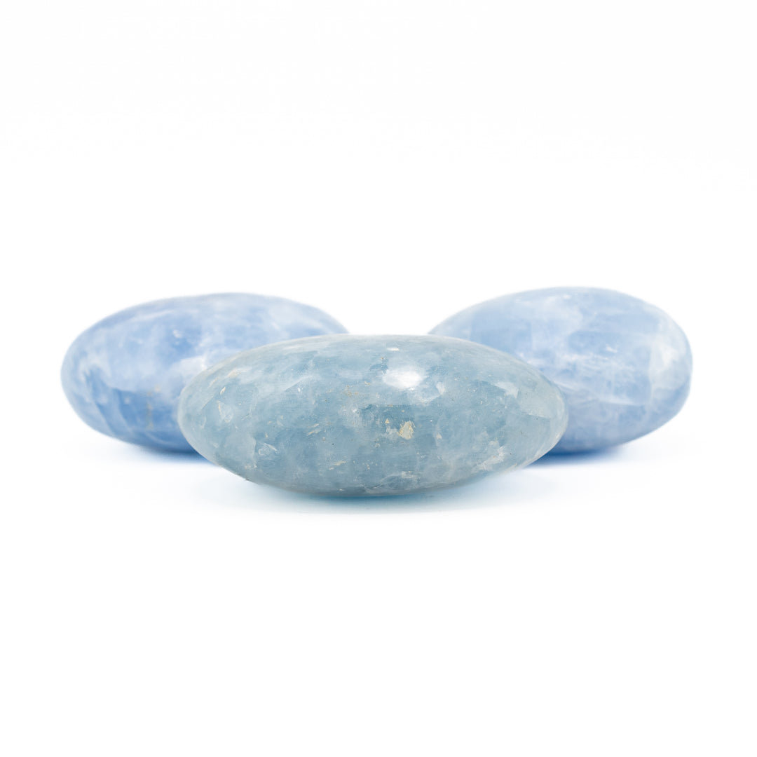 Natural Blue Calcite Palm Stone Crystal - Polished Healing Crystal, Oval Therapy Gemstone