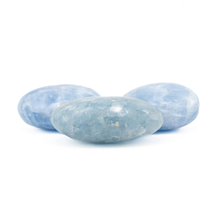 Natural Blue Calcite Palm Stone Crystal - Polished Healing Crystal, Oval Therapy Gemstone